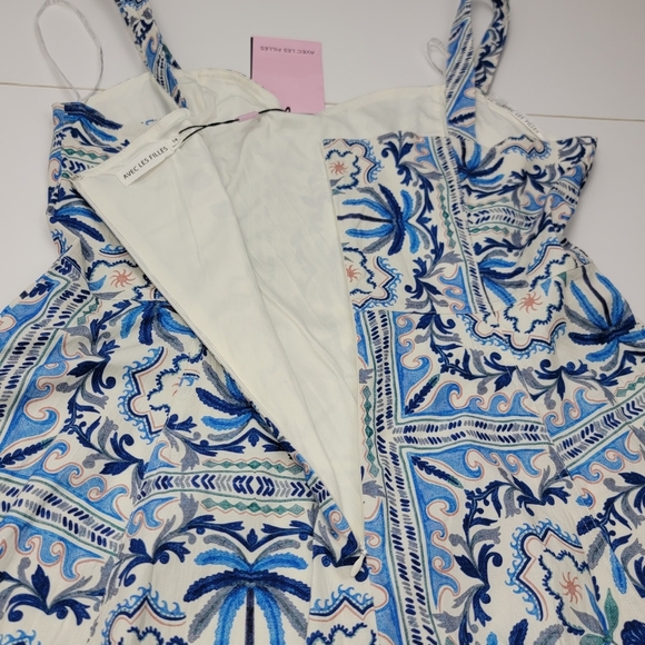 AVEC LES FILLES Sea BEACH LIFE Palm Trees  MIDI DRESS Blue White Size 14 New - Picture 6 of 11